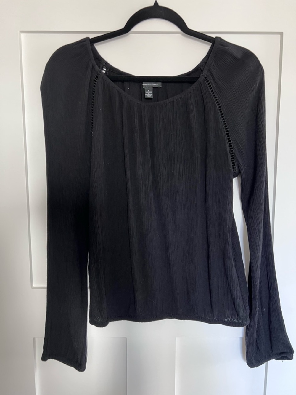INC International Concepts Black Long-Sleeve Scoop Neck Blouse